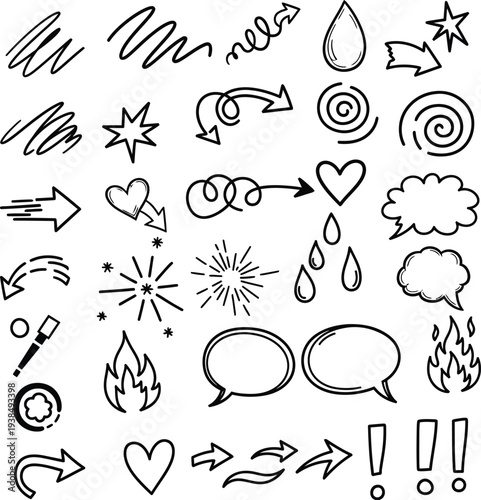 Collection of hand drawn icons and symbols