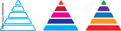 triangular pyramid colorful icon.5 level Triangular pyramid colorful icon. Pyramid infographic set. 