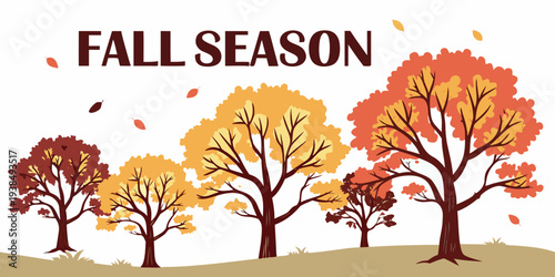 A vibrant illustration of fall season with colorful trees and falling leaves Vector
