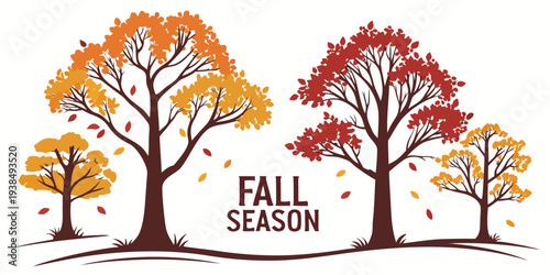 Vibrant autumn trees with colorful leaves in a park setting. Vector