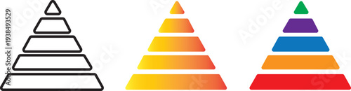 triangular pyramid colorful icon.5 level Triangular pyramid colorful icon. Pyramid infographic set. 