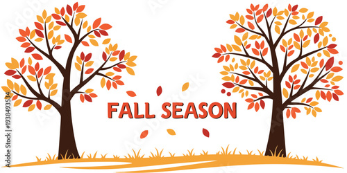 A serene autumn scene with trees shedding their leaves and a warm sunset in the background Vector