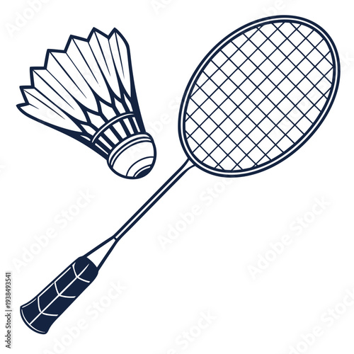 A badminton racket and shuttlecock resting on a white background Vector