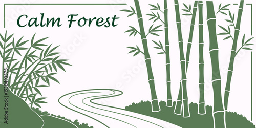 A serene pathway winds through the lush greenery of a dense forest. Vector