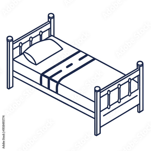 A simple wooden bunk bed with two mattresses and a ladder on the side. Vector