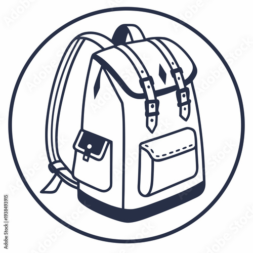 A detailed illustration of a backpack with a water bottle and a pencil case Vector