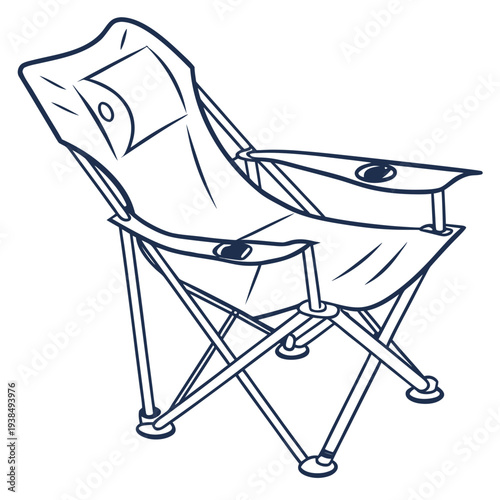 A comfortable camping chair with a built-in table for outdoor relaxation Vector