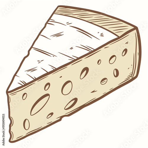A close-up view of a wedge of aged cheddar cheese with a rich, creamy texture. Vector
