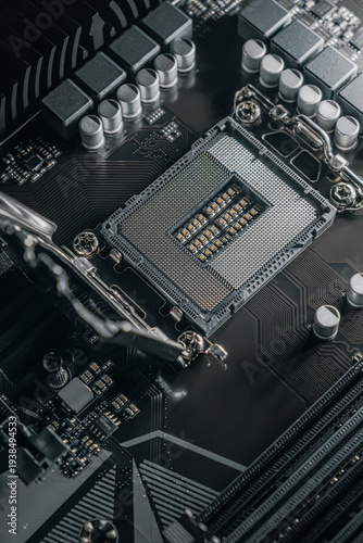 Tableau sur toile Macro close-up of an empty CPU socket on a modern computer motherboard