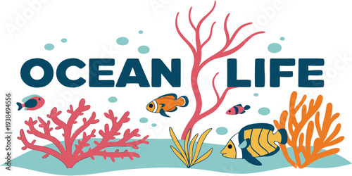 A vibrant underwater scene filled with colorful coral and diverse marine life Vector