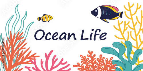 Vibrant underwater scene showcasing diverse marine life and coral reefs in the ocean Vector