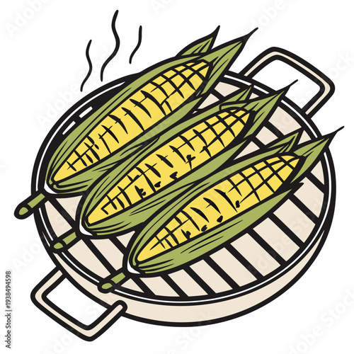 A delicious and healthy grilled corn on the cob with butter and spices Vector
