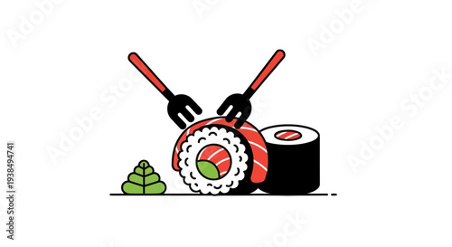 Sushi rolls and chopsticks illustration