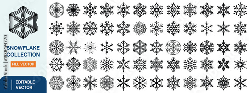 Bild auf Leinwand Snowflake Vector Collection, Decorative Winter Snowflakes and Geometric Ice Crys