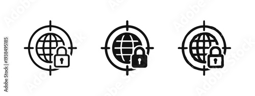 Global Internet Security Target Icon Set - Secure World Network Protection Symbols