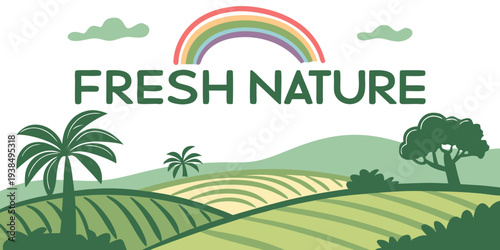 A serene tropical landscape with palm trees and a clear blue sky. Vector