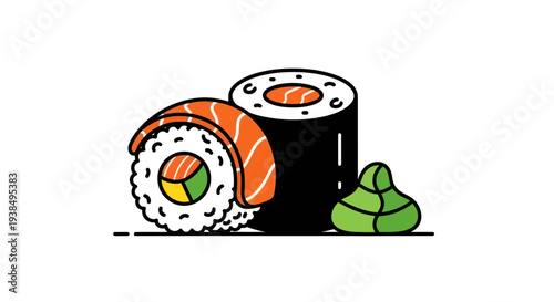 Sushi rolls and wasabi illustration