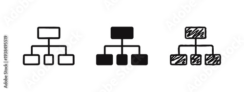 Hierarchical Organization Chart Icon Set - Business Structure and Network Symbols