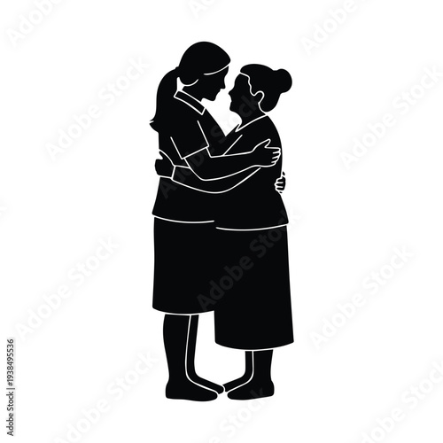Two women embracing in a warm and intimate moment together