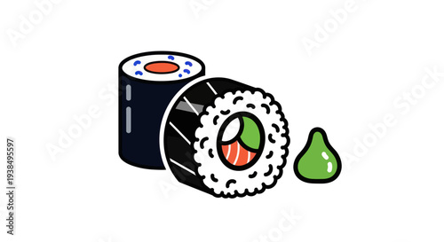 Sushi rolls and wasabi on white background