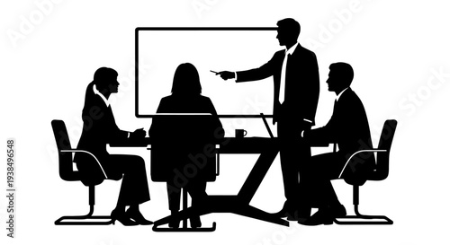 Business Meeting Silhouette: Presentation and Collaboration in Office