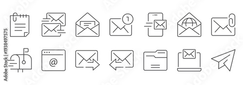 Print. Email icon set vector illustration scalable graphic design for digital communication platforms - editable modern style icon. email envelope icon set for logo. Send and receive email icon set 