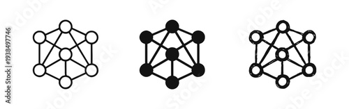 Network connection icon set in line, solid, and sketch styles. Molecular structure and data web symbols vector.