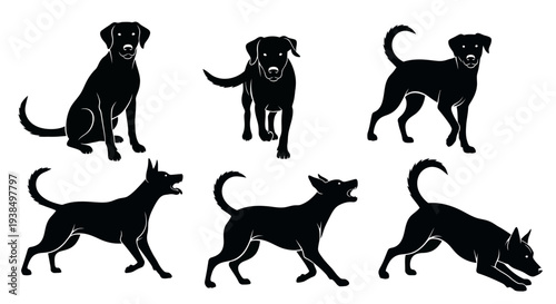 Collection of Black Dog Silhouettes in Various Poses