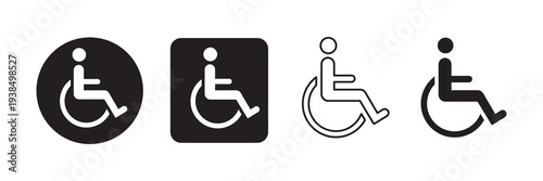 Wheelchair accessibility icon set. Disability & handicap vectors, ADA compliant symbols, mobility aid & accessible facility graphics