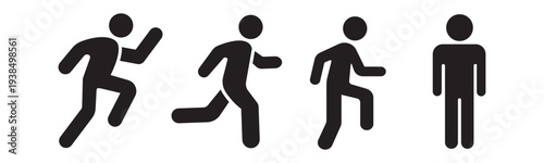 Man walking and running icon set, Human movement steps silhouette, people motion pictogram vector collection