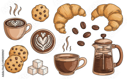 Delicious Coffee Break with Croissants and Cookies.