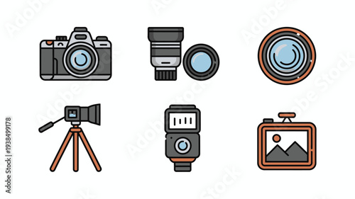 Collection of Photography Equipment Icons.