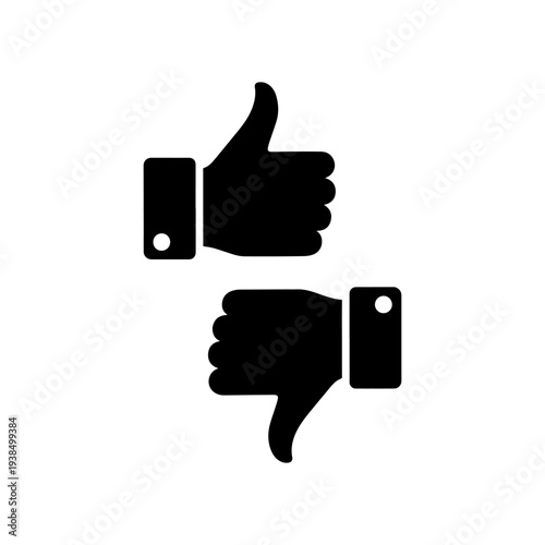 Two hands displaying opposing gestures a thumbs up and down in black silhouette