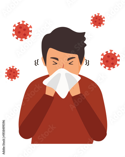 Man Sneezing Virus Illness