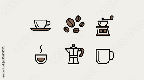 Set of Coffee Icons for Beverage and Cafe Themes.