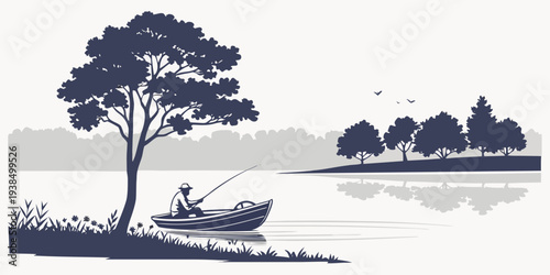 A serene landscape with trees and a calm body of water under a clear sky Vector