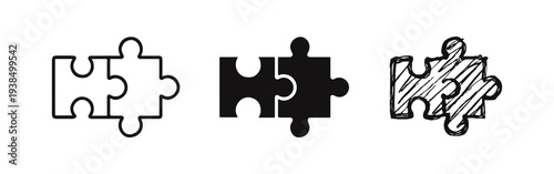 Puzzle Piece Solution Icon Set: Jigsaw Game Connection Symbols for Problem Solving and Teamwork