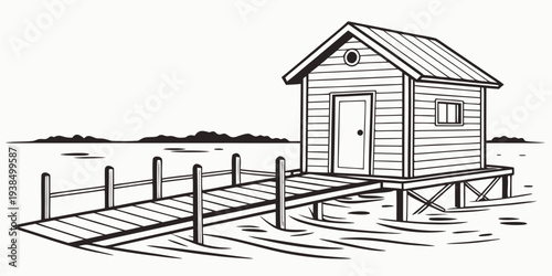 A quaint wooden cabin nestled in a serene forest setting with a cozy porch Vector