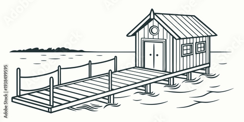 A quaint wooden cabin nestled by the serene waters of a tranquil lake Vector