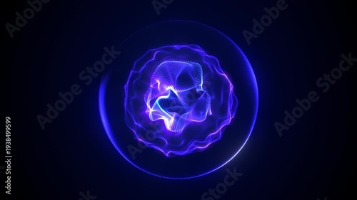 Wallpaper Mural Abstract blue looped energy sphere from particles and waves of magical glowing on a dark background, loop video 4k, 60 fps Torontodigital.ca