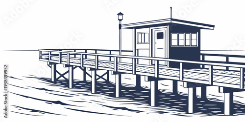 A detailed illustration of a historic train station with multiple tracks and buildings. Vector