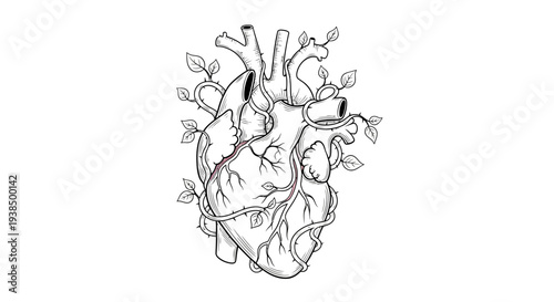 Detailed Anatomical Illustration of Human Heart.