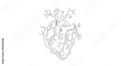 Detailed Anatomical Drawing of Human Heart.