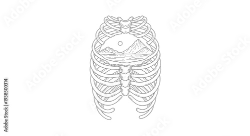 Human Rib Cage Anatomy Illustration.