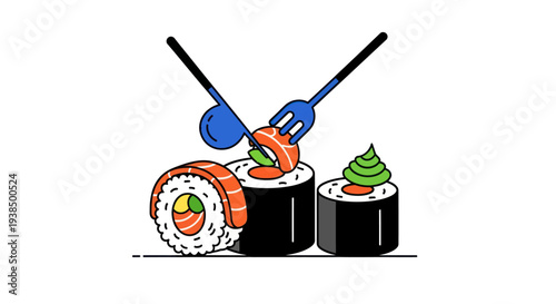 Sushi rolls with chopsticks and fork