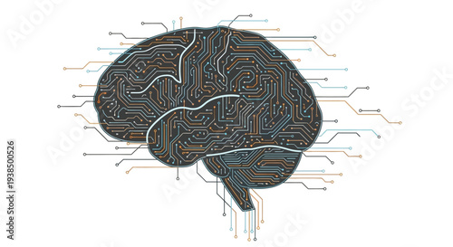 Human Brain Circuit Board Illustration Concept.