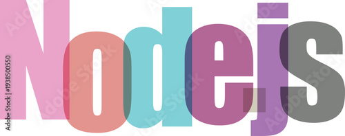 Nodejs Text Logo with Overlapping Colorful Transparent Letters