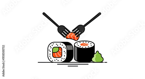 Sushi rolls with chopsticks illustration