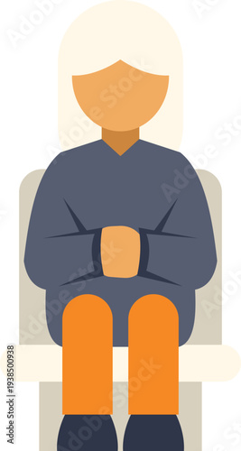 Senior woman sitting patiently waiting illustration