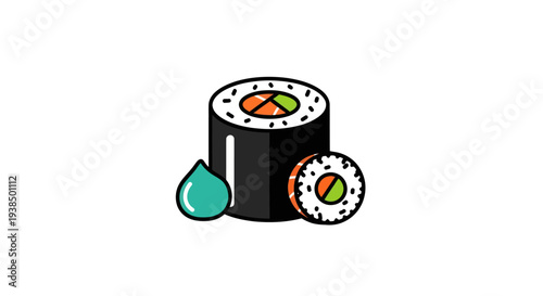 Sushi rolls with wasabi on white background